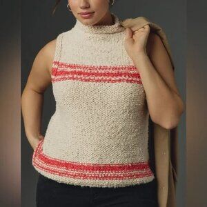 Pilcro Nautical Mock Neck Keyhole Chunky Knit Sweater Tank Red 2X Boho Heritage